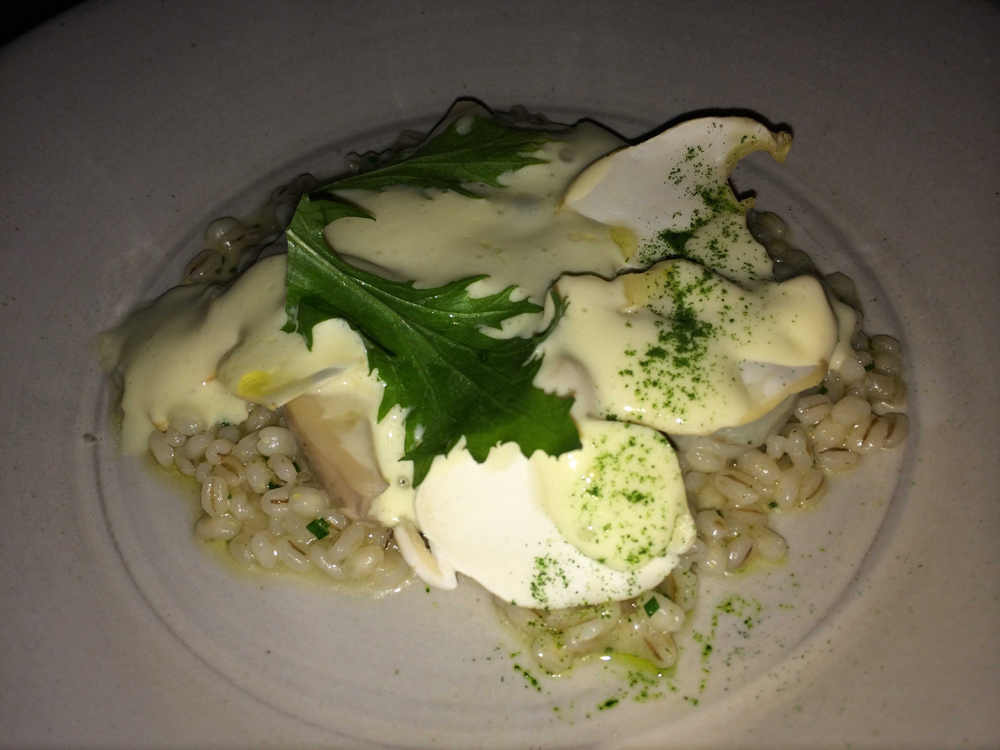 Poached Oysters, Matsutake Mushrooms, Pearl Barley