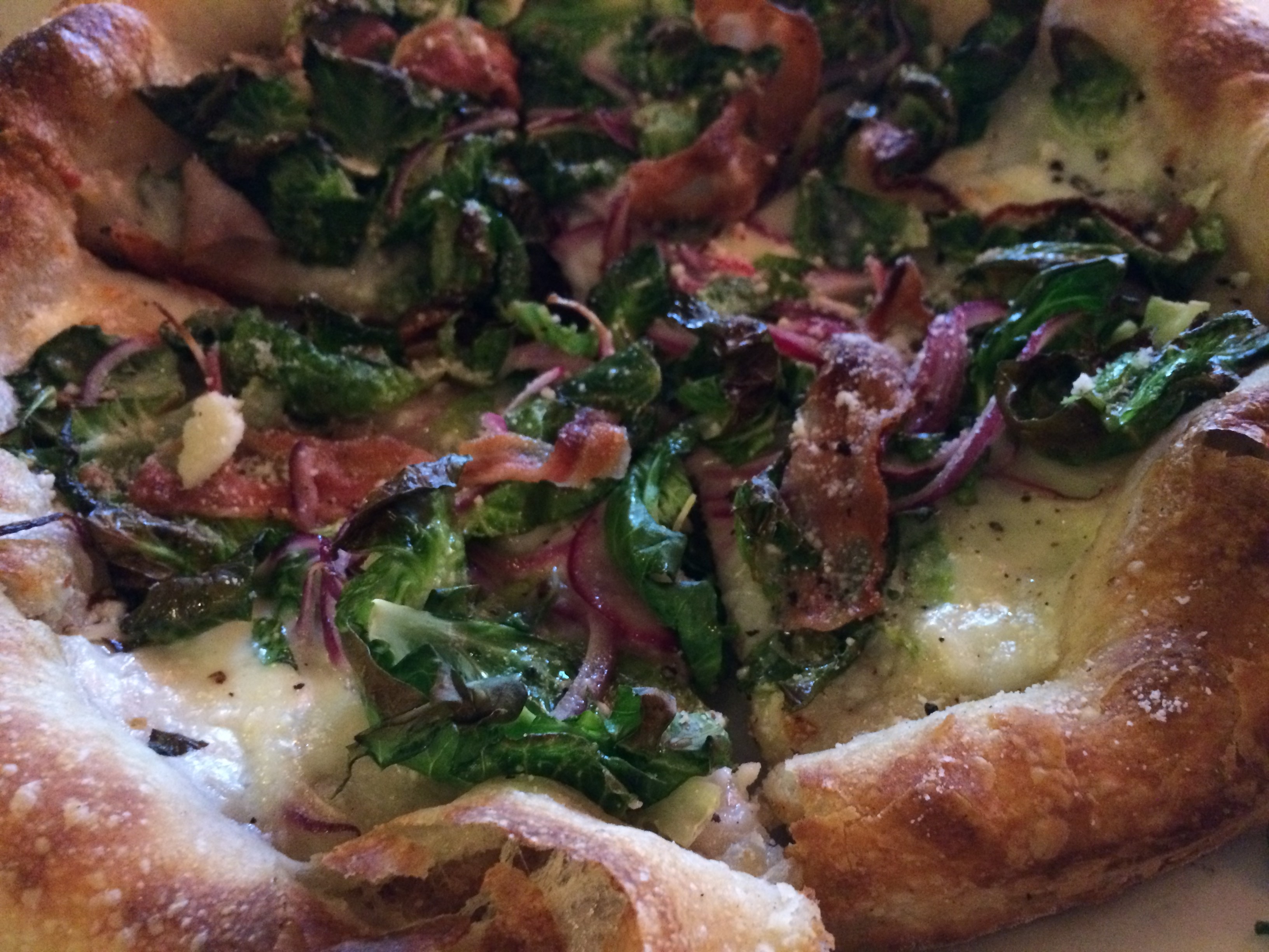 Pizza with Egg, Bacon, Yukon Gold Potato & Bermuda Onions