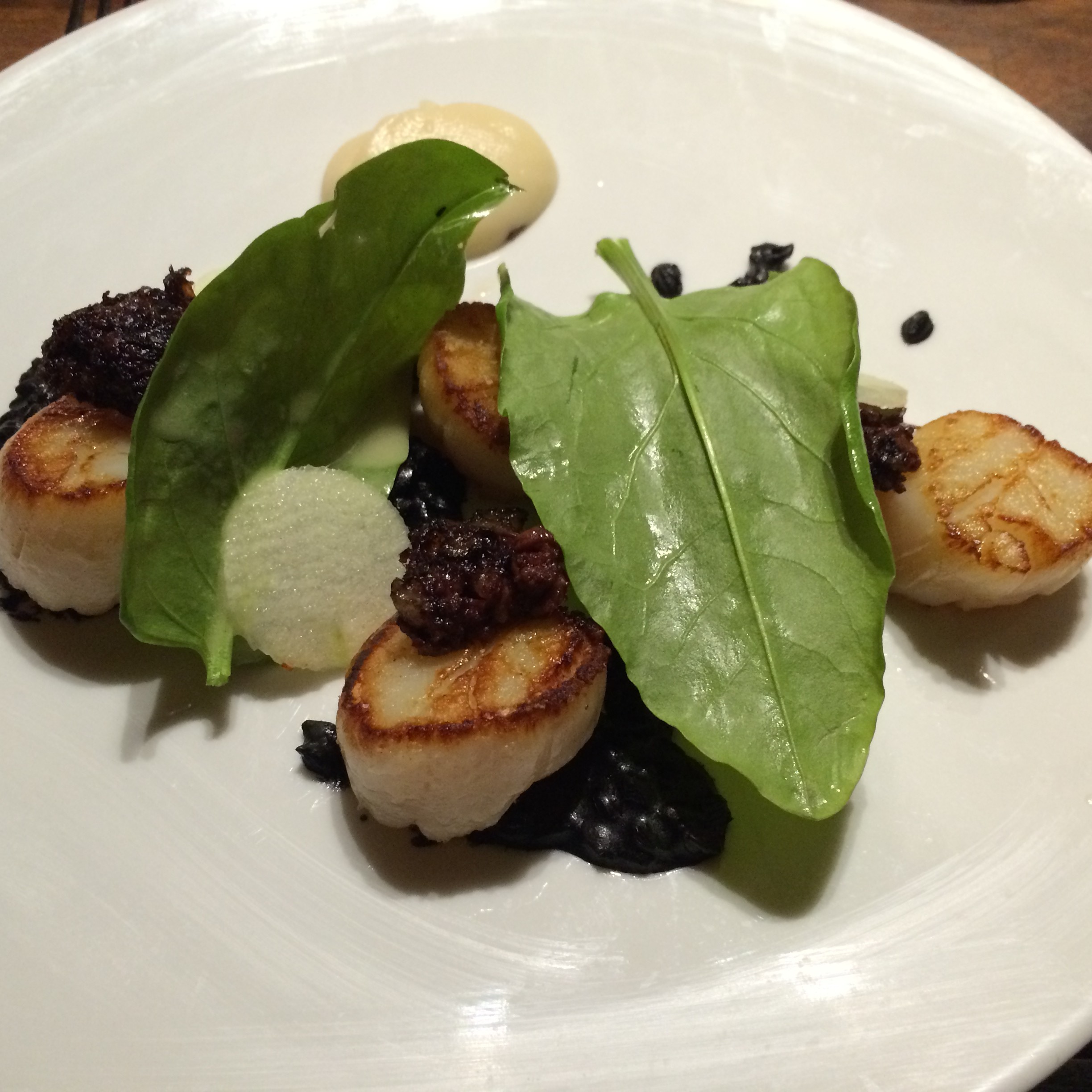 Scallops, Spelt, Jerusalem Artichoke, Black Pudding