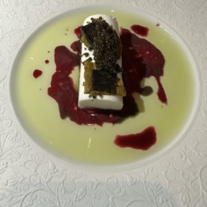 Malabillion Dollar Baby…Malabo, beetroot juice, sage oil, trio of caviar, pistachio tuile.